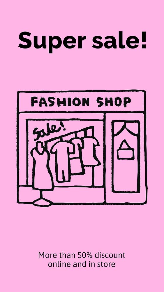 Fashion sale Instagram story template, cute doodle psd