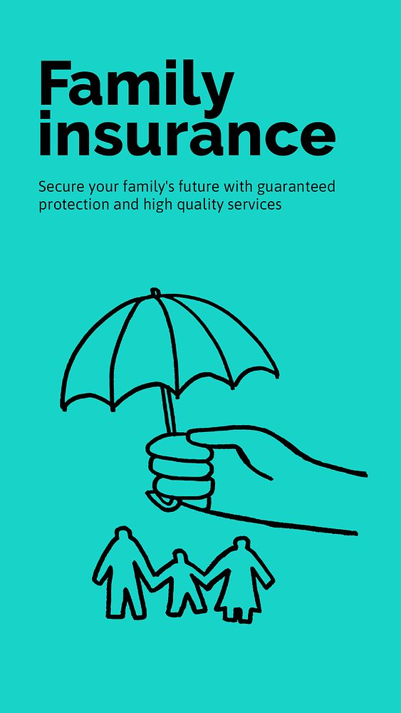 Family insurance Instagram story template, cute doodle psd