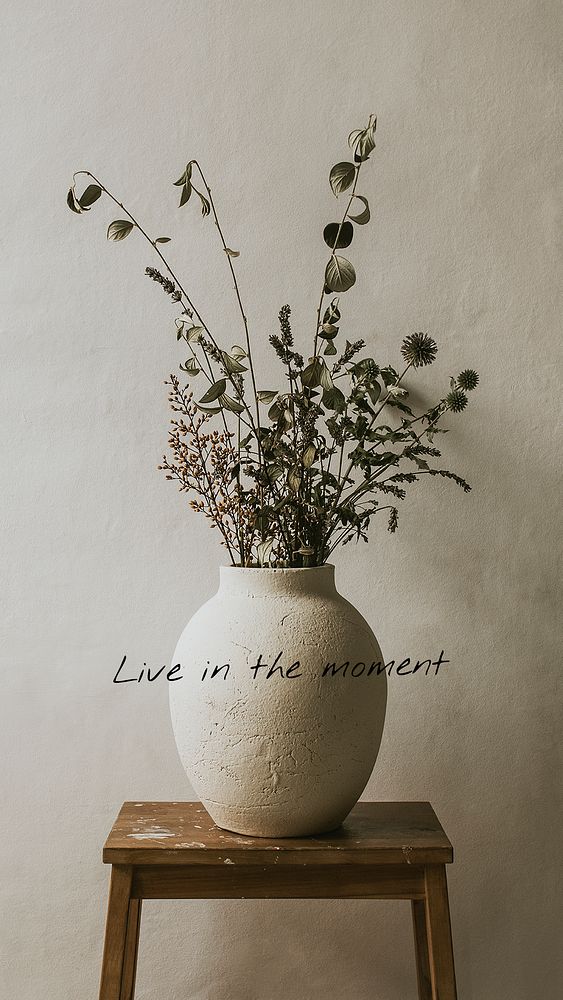 Houseplant aesthetic Instagram story template, live in the moment quote psd