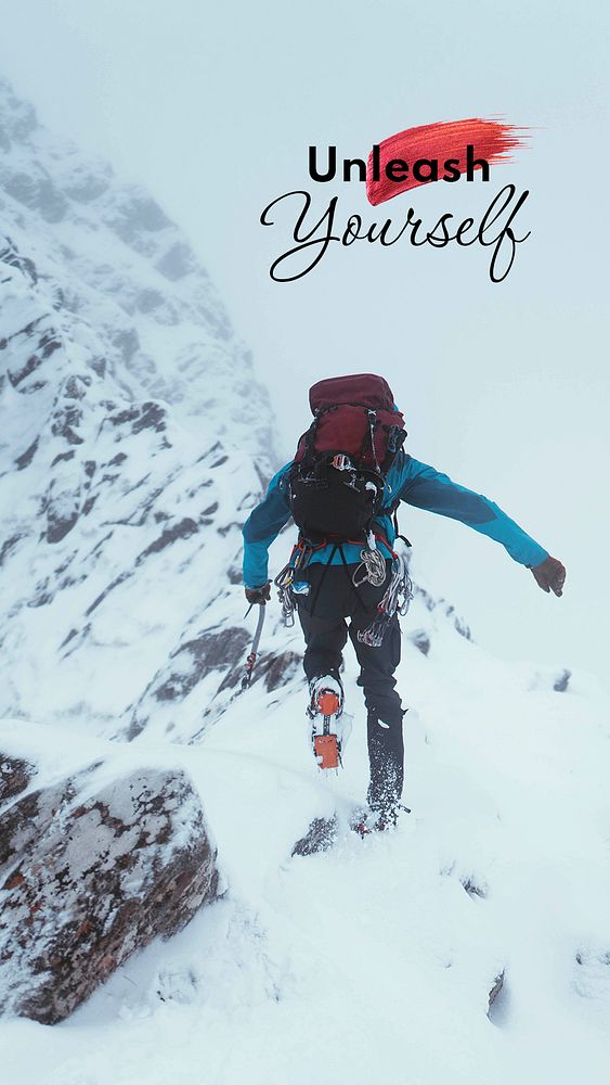 Mountain hiking Instagram story template, unleash yourself quote psd