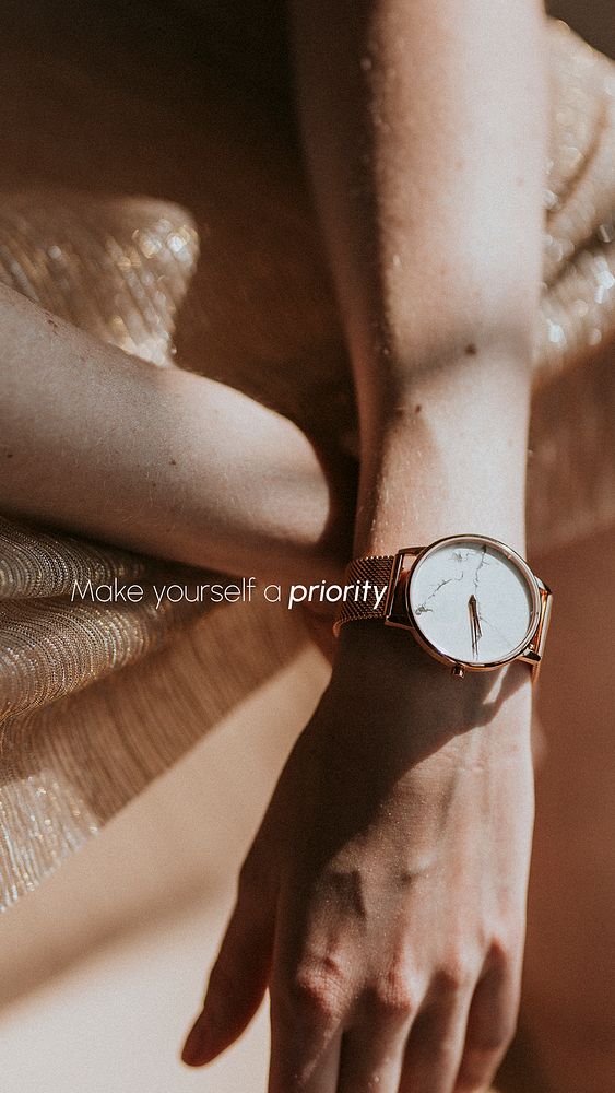 Wristwatch aesthetic Instagram story template, make yourself a priority quote psd