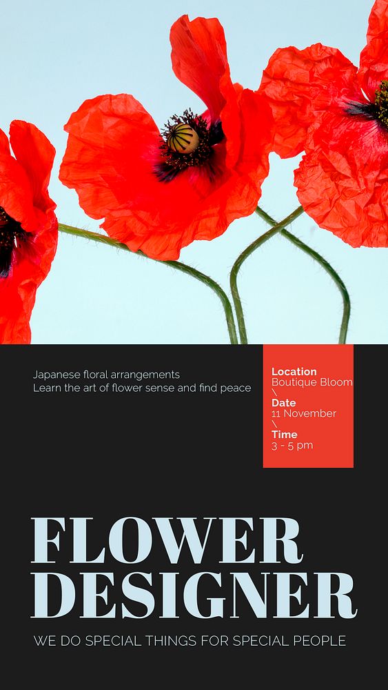 Aesthetic flower Instagram story template,  event advertisement psd