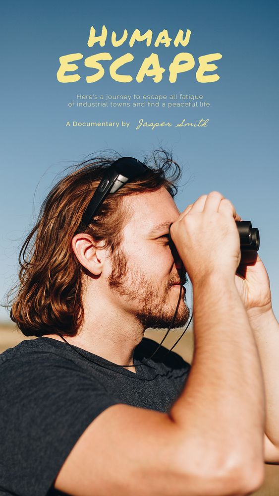 Travel aesthetic Instagram story template, man using binoculars psd