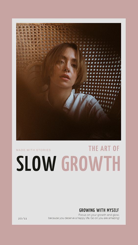 Pink aesthetic Instagram story template, slow growth text psd