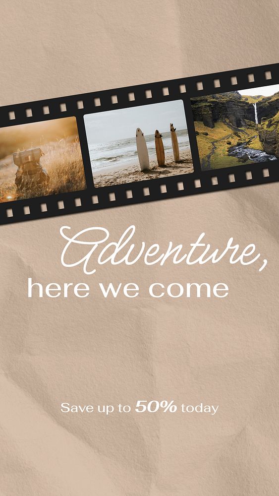 Adventure film Instagram story template, travel design  psd