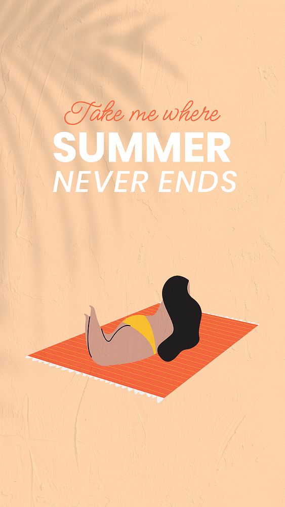 Summer  travel  Instagram story template,  woman sunbathing psd