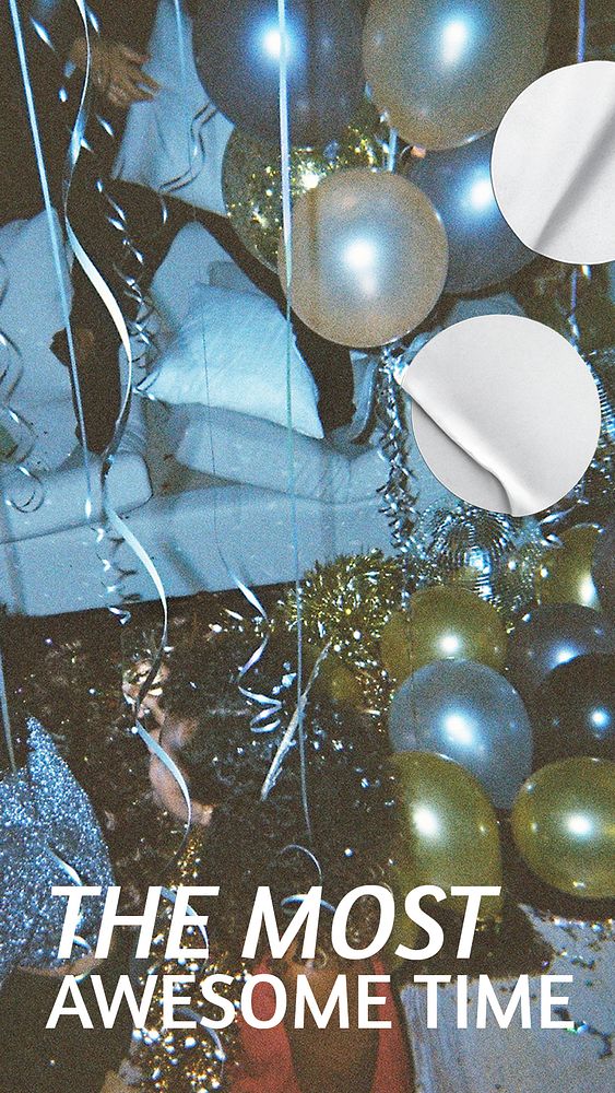 New Year Instagram story template, party balloons aesthetic psd