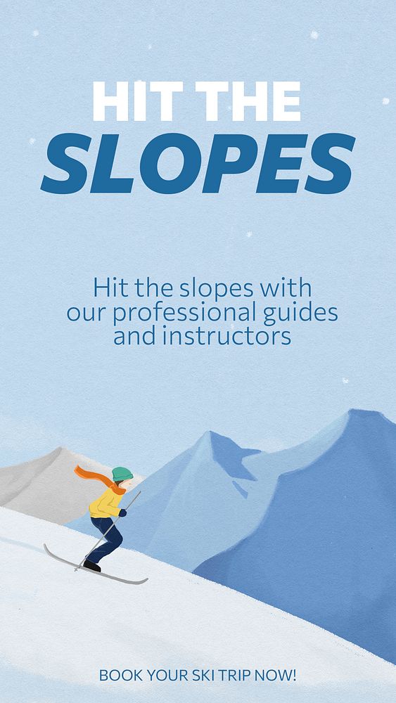 Winter skiing Instagram story template, travel agency ad psd