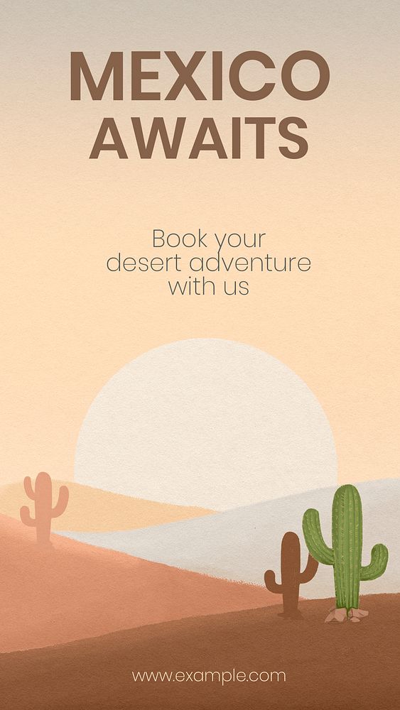 Wild west Instagram story template, Mexican desert illustration psd