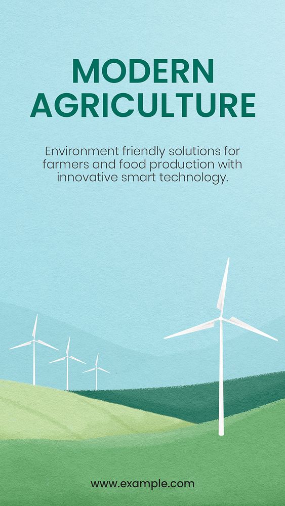 Modern agriculture Instagram story template, wind farm illustration psd