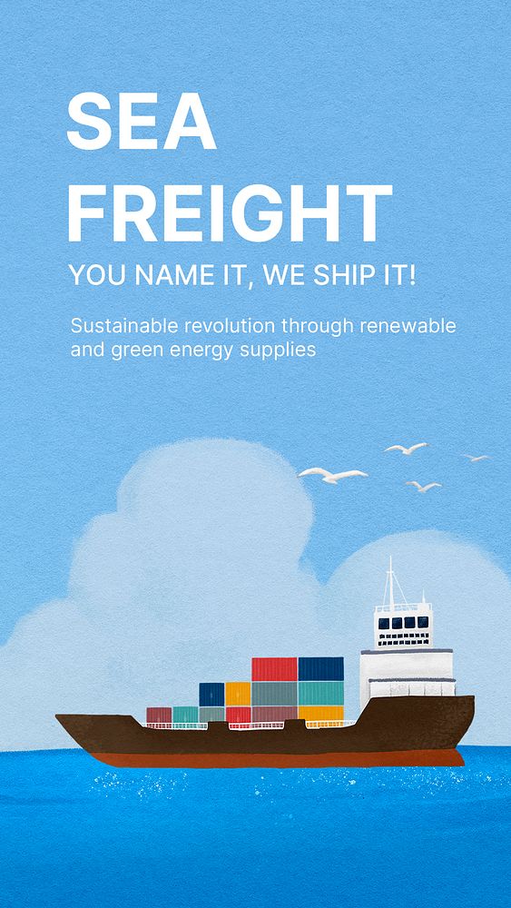 Sea freight Instagram story template, logistics industry psd