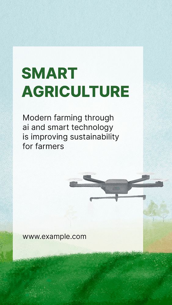 Smart agriculture Instagram story template, watering drone illustration psd