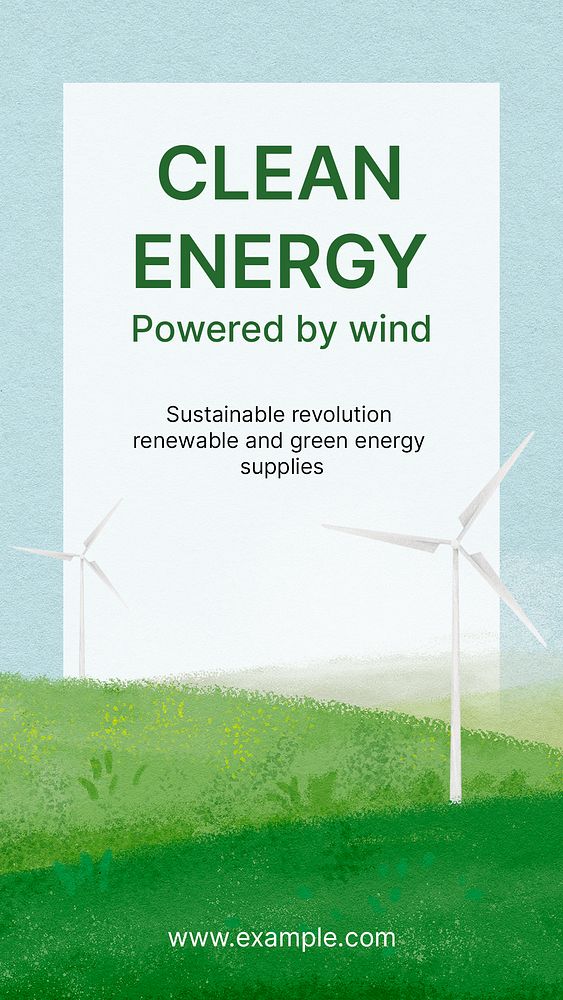 Clean energy Instagram story template, wind turbine illustration psd