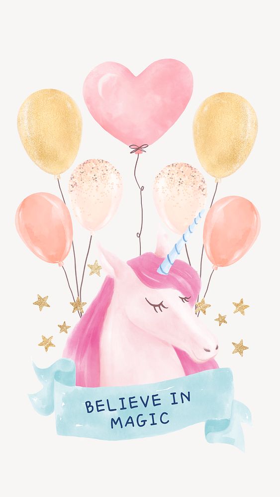 Cute unicorn social media story template, watercolor design psd