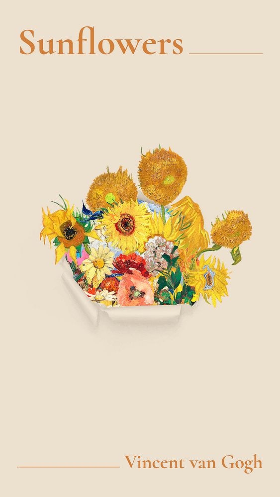 Sunflower Instagram story template, vintage painting remixed by rawpixel psd