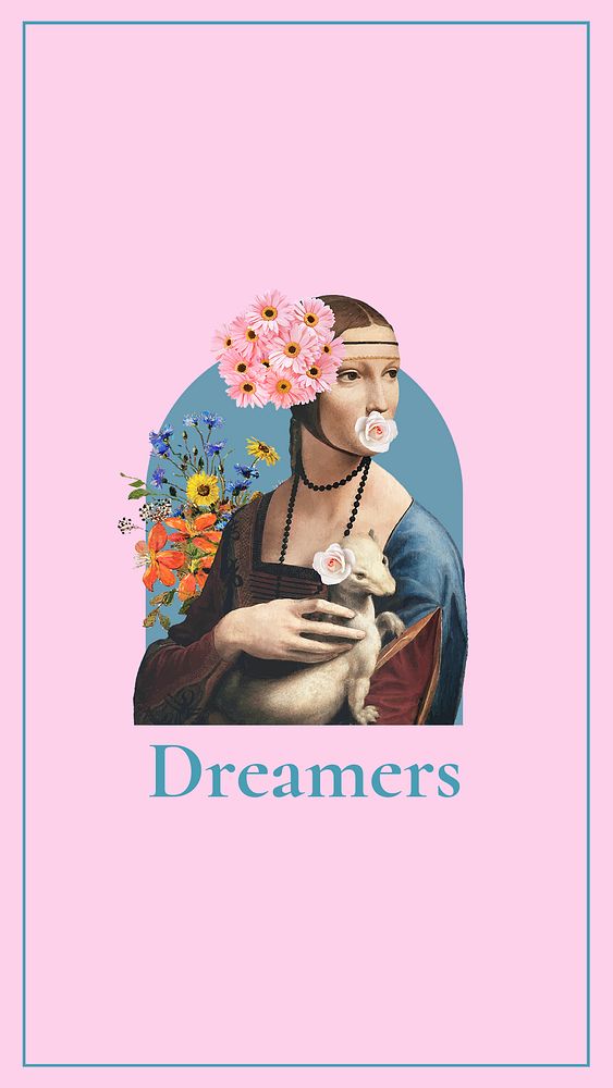 Instagram story template, Vinci's Lady with Ermine painting remixed by rawpixel psd