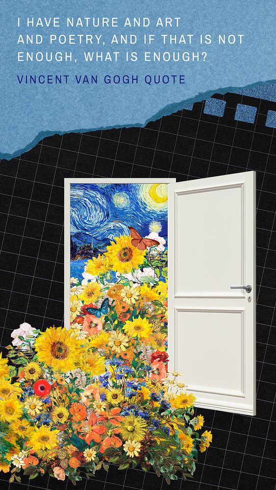 Sunflower door Instagram story template, Van Gogh famous artwork remixed by rawpixel psd