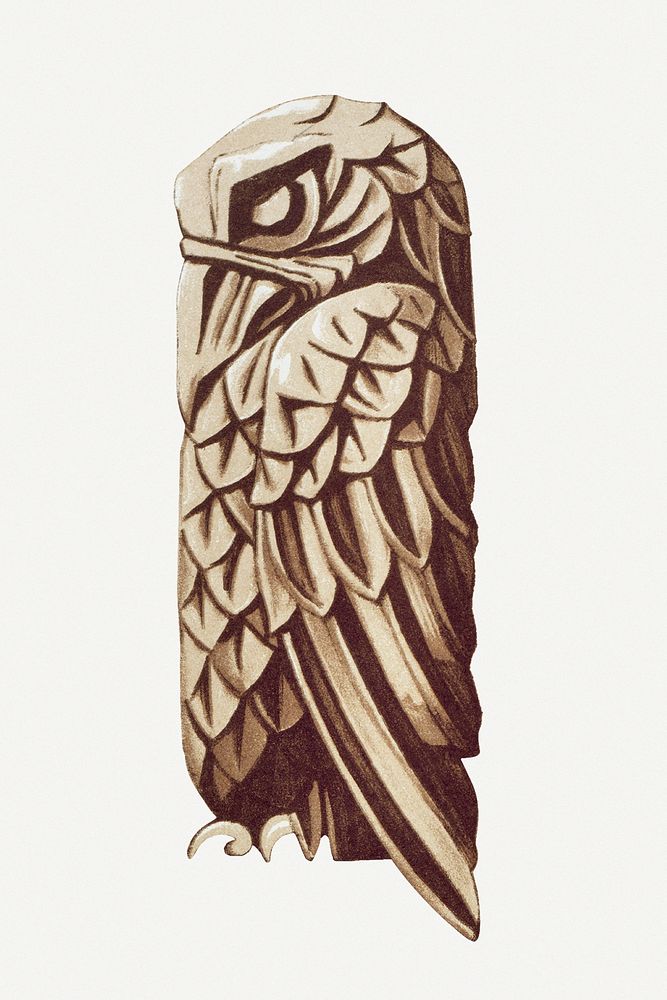 Wooden bird, vintage animal illustration