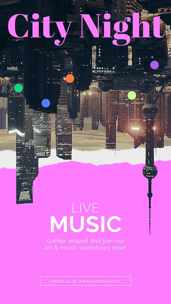 Abstract cityscape Instagram story template, live music ad psd