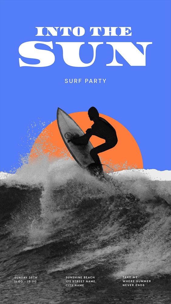 Surfing aesthetic Instagram story template, sunset remix psd