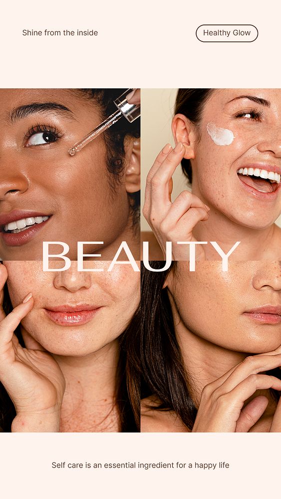 Diverse beauty Instagram story template, skincare ad psd