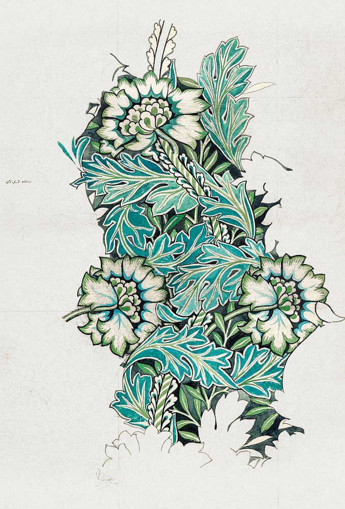 William Morris's Watercolour, woven fabric design: Anemone (1876) famous artwork. Original from The Birmingham Museum.…