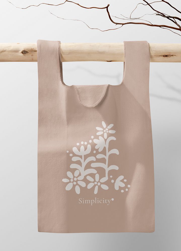 Reusable shopping bag mockup, printed floral graphic psd