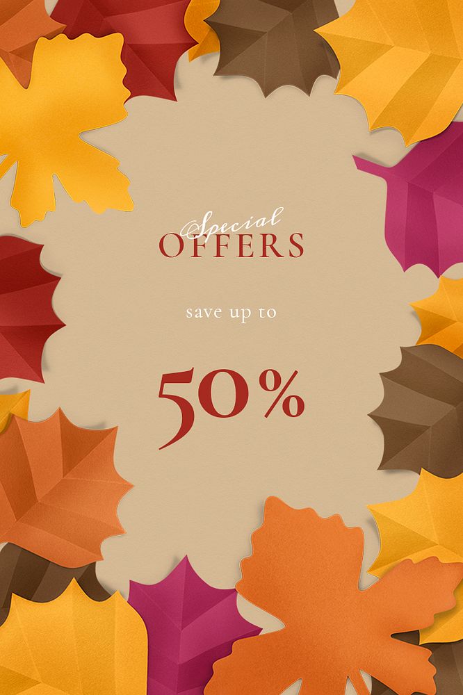 Autumn leaf template psd in paper craft style