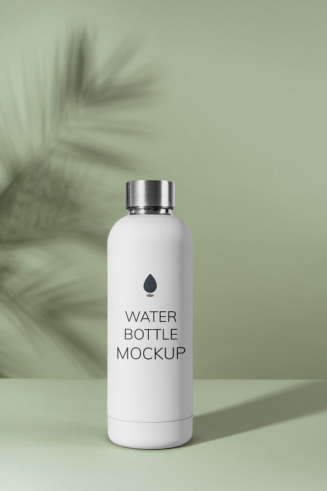 Minimal reusable water bottle design mockup