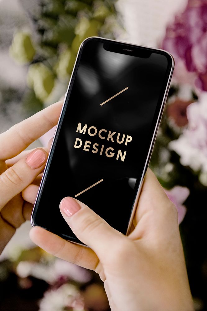 Woman using a mobile screen mockup