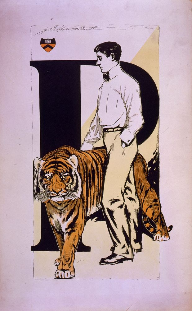 [Student standing alongside tiger] / John Weston Galbraith.