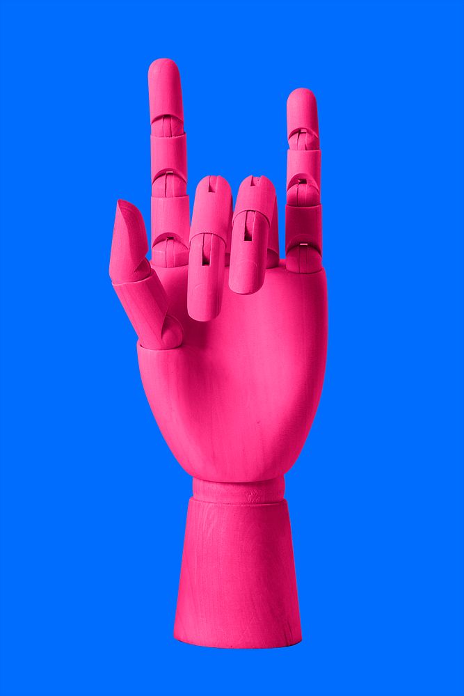 Pink mannequin hand, i love you sign psd