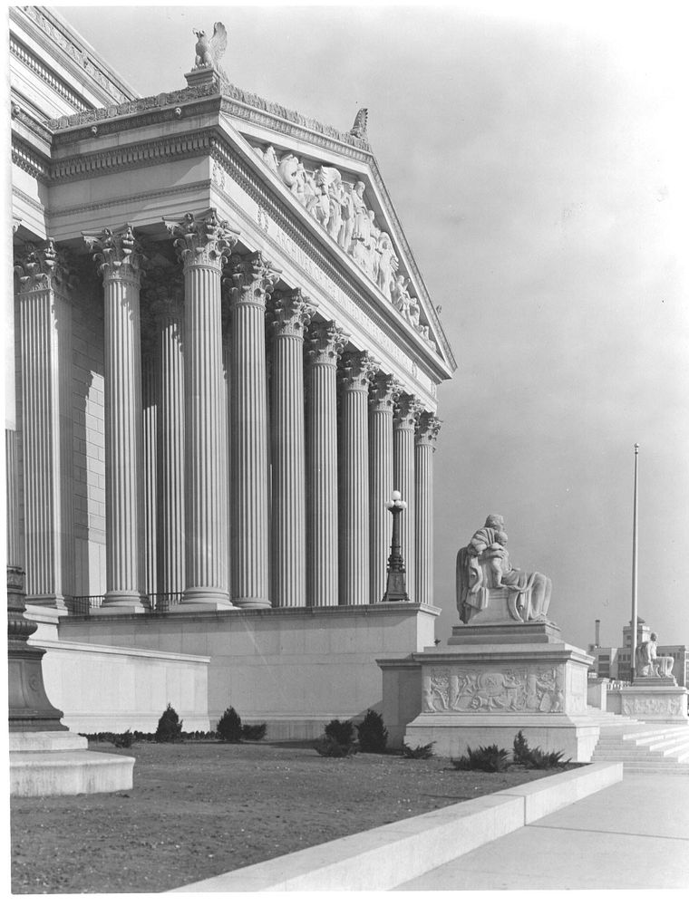 Photograph of the Constitution Avenue Entrance Portico and Pediment , 01/18/1936. Original public domain image from Flickr
