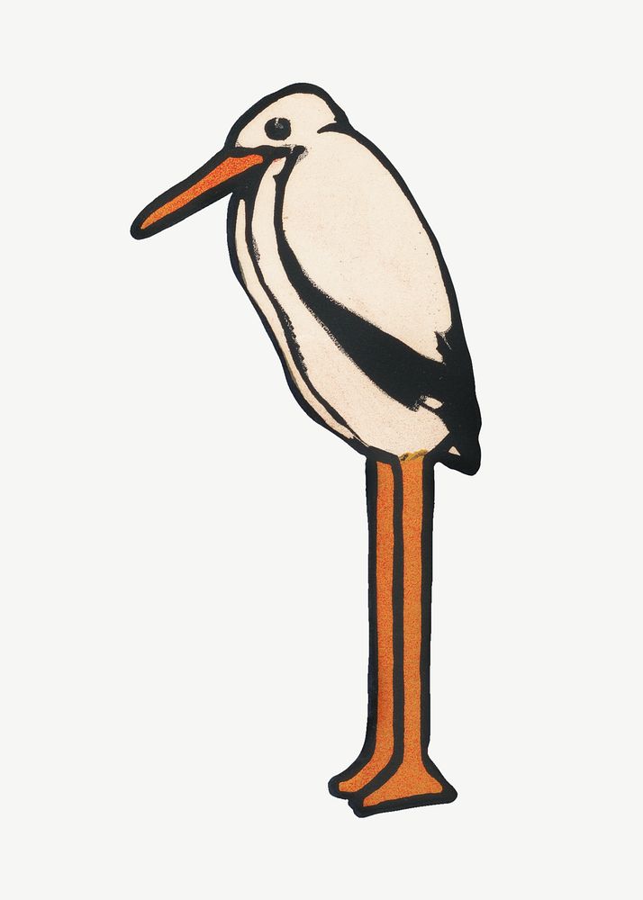 Stork bird, vintage animal collage element psd.  Remastered by rawpixel