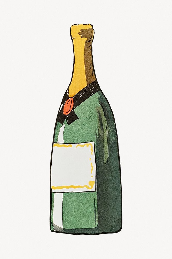 Vintage champagne bottle illustration.   Remastered by rawpixel