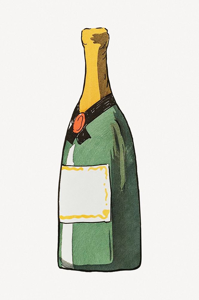 Vintage champagne bottle collage element psd.  Remastered by rawpixel