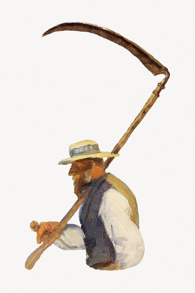 Anna Ancher's Harvesters, man illustration.   Remastered by rawpixel