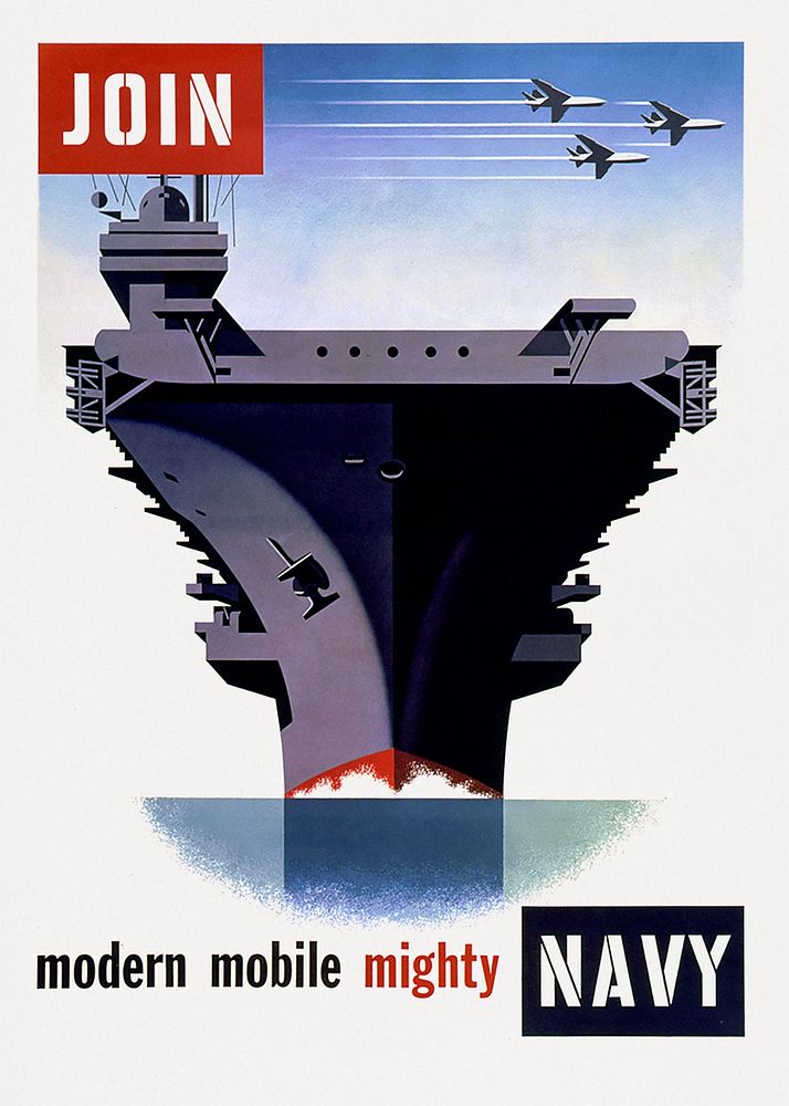 Join modern mobile mighty Navy (1957) poster by Joseph Binder. Original public domain image from the Library of Congress.…