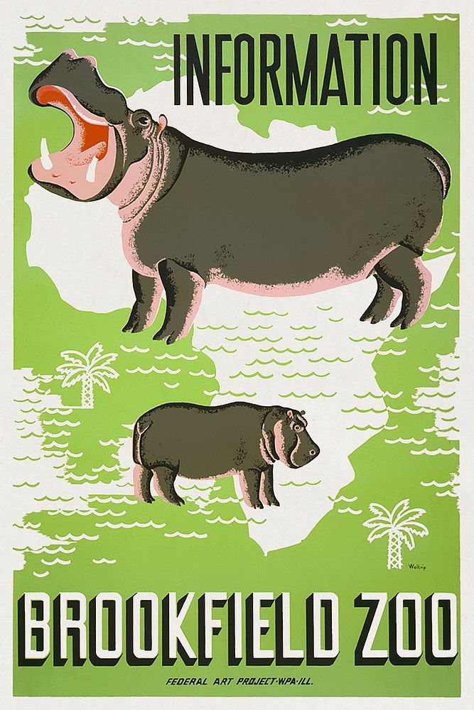 Information - Brookfield Zoo (1936) vintage poster by Mildred Waltrip. Original public domain image from the Library of…