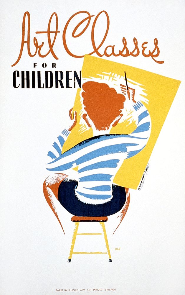 Art classes for children / REK (1936) vintage poster by Illinois WPA Art Project. Original public domain image from the…
