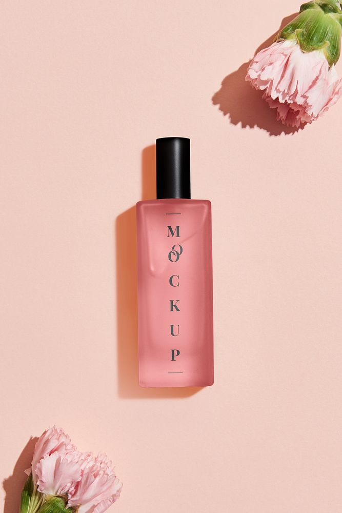 Pink blank perfume glass bottle mockup design