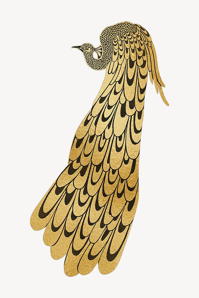 Gold peacock illustration, remixed by rawpixel