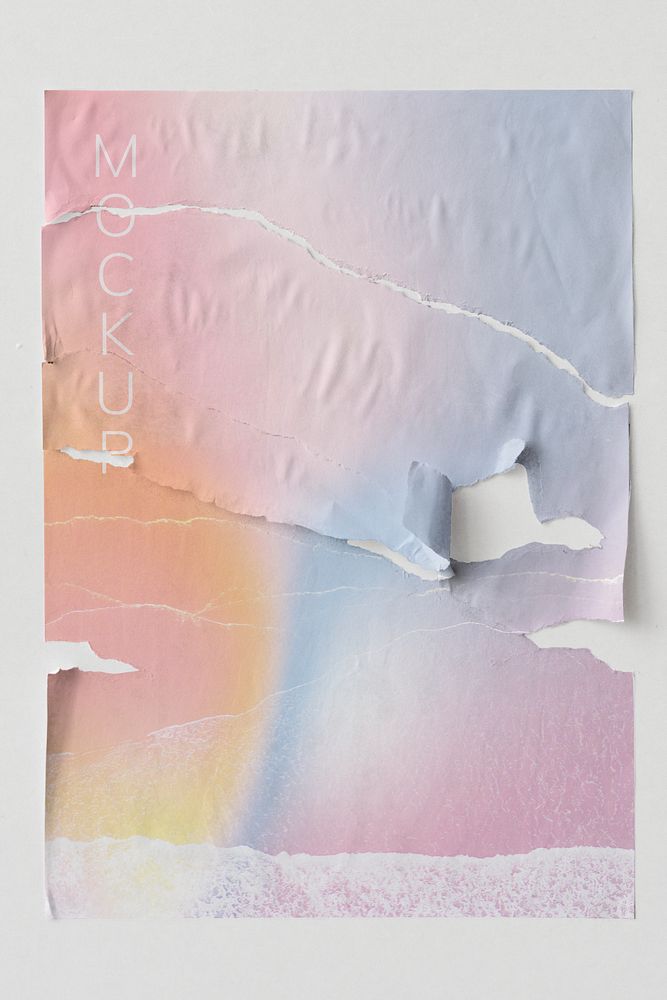 Pastel torn paper mockup on the wall