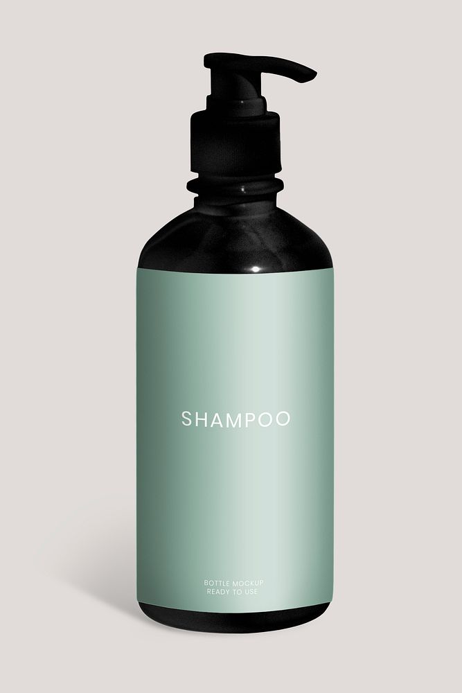 Black shampoo bottle mockup design