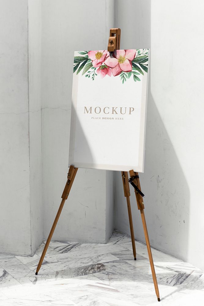 Floral painting canvas mockup on a stand