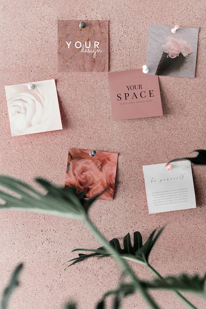 Aesthetic note mockup psd, papers pinned on pin board