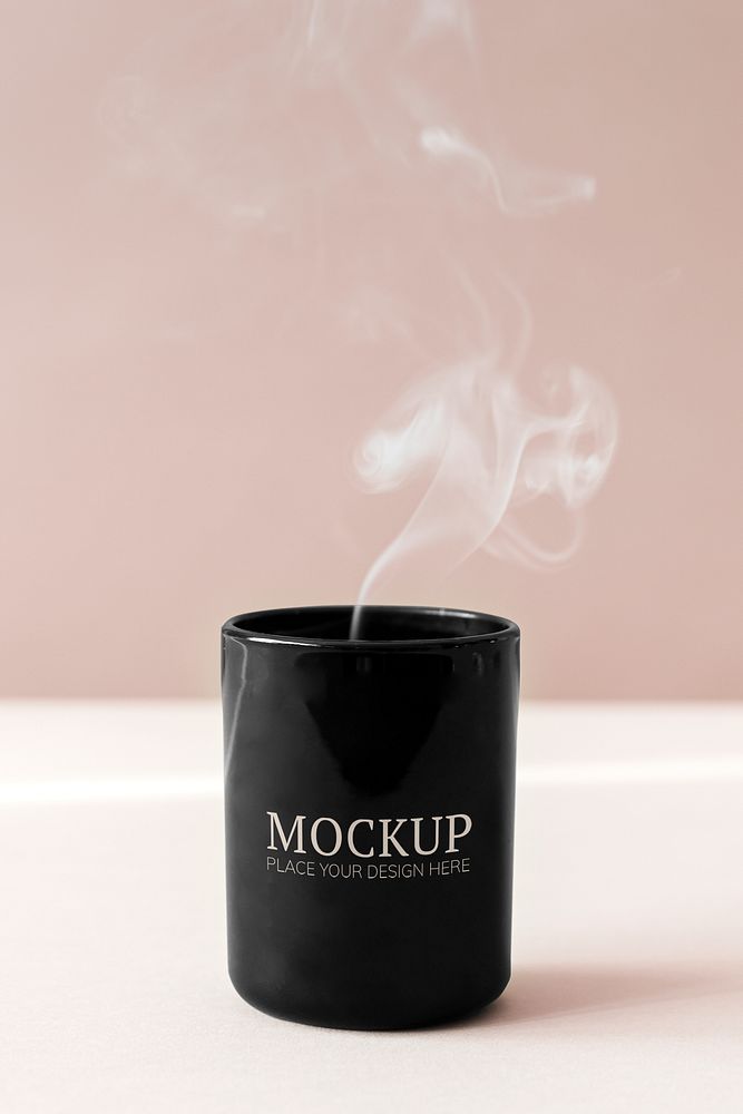 Steaming black coffee cup mockup