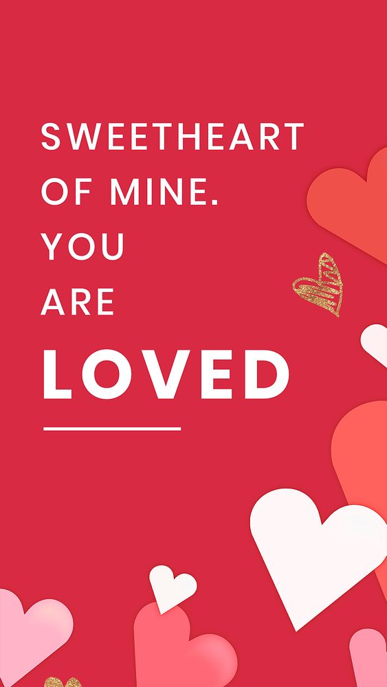 Valentine's social media story template, cute heart wallpaper design psd