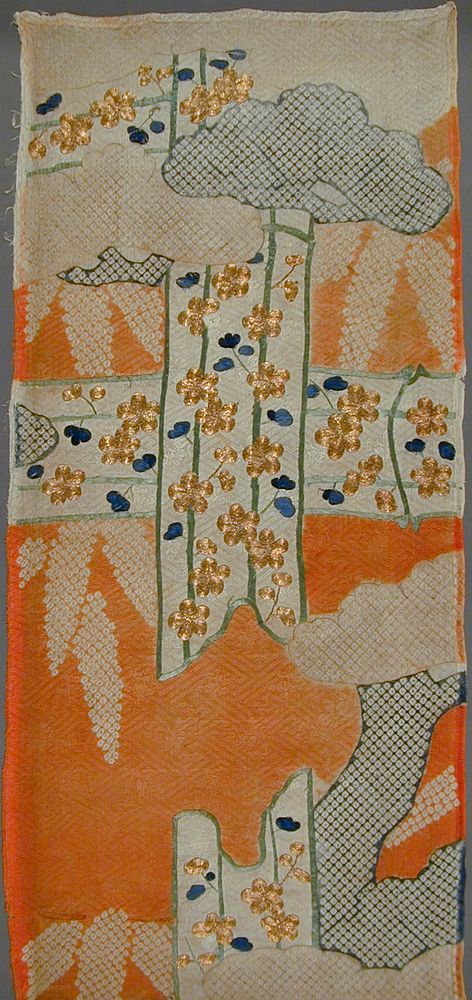 Kosode (Kimono) Fragment with Pine, Bamboo, and Plum
