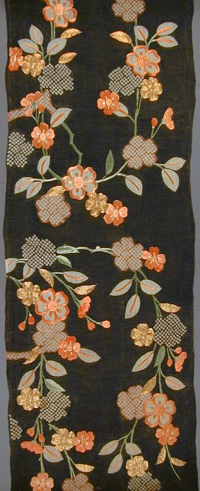 Katabira (Summer Kimono) Fragment with Weeping Cherry Blossoms